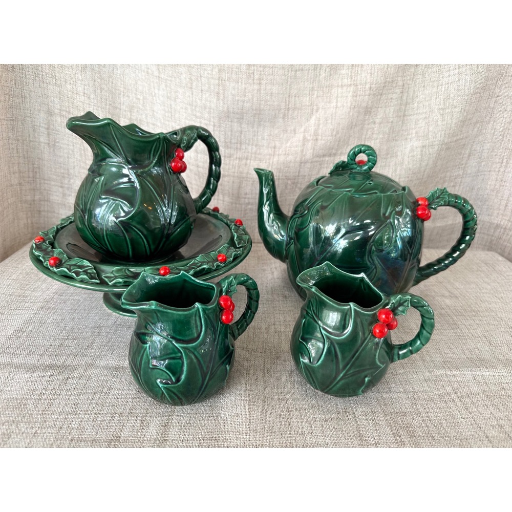 Vintage Lefton Holly Berry Christmas Tea Set #1357 #1355 #1372 Japan MCM